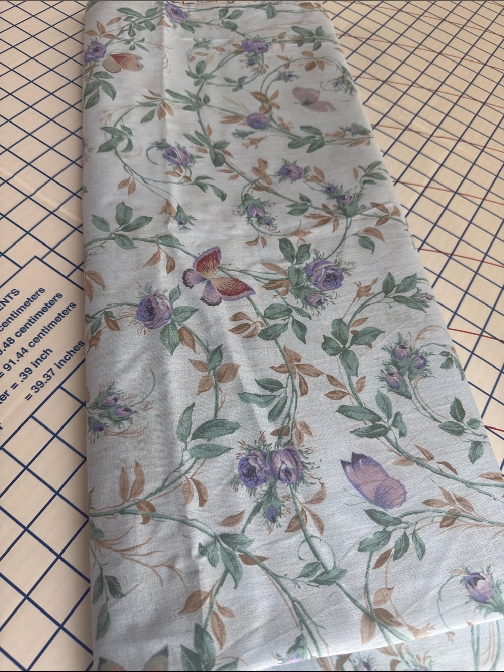 Vintage 80s Rose Butterfly Fabric 4 Yards x 44 Lightweight Floral